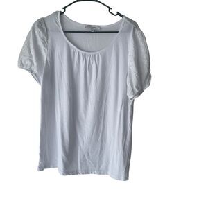 Emily Daniels Size Large White Eyelet Short Sleees Peasant Cottage Blouse